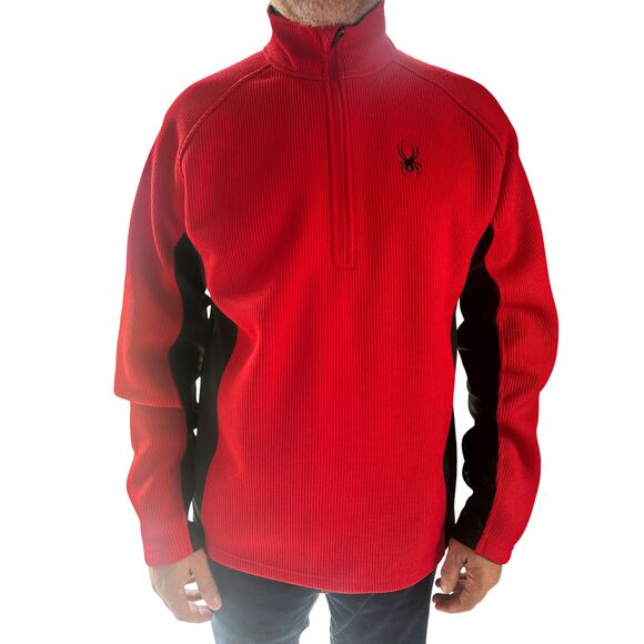 Spyder Men's Quarter-Zip Pullover Red Black Fleece Outdoor M - Picture 2 of 6